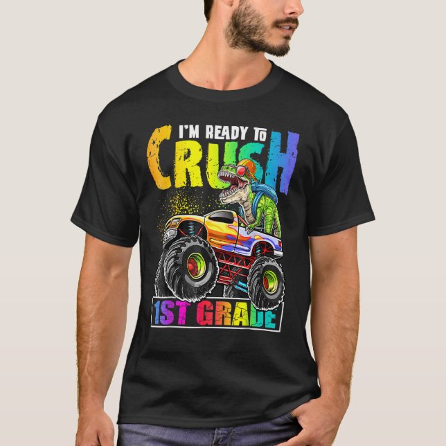 Camiseta Crush 1rua Dinossauro Monstro Caminhão de volta pa (Frente)