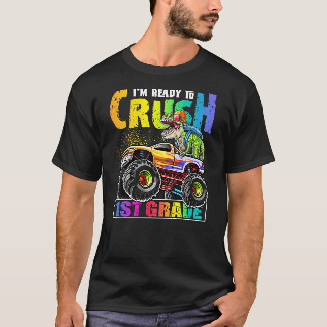 Camiseta Crush 1st Grade Dinosaur Monster Truck Back to Sch (Frente)