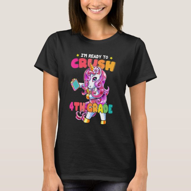 Camiseta Crush 4º Grau Dabbing Unicorn back to School Gir (Frente)