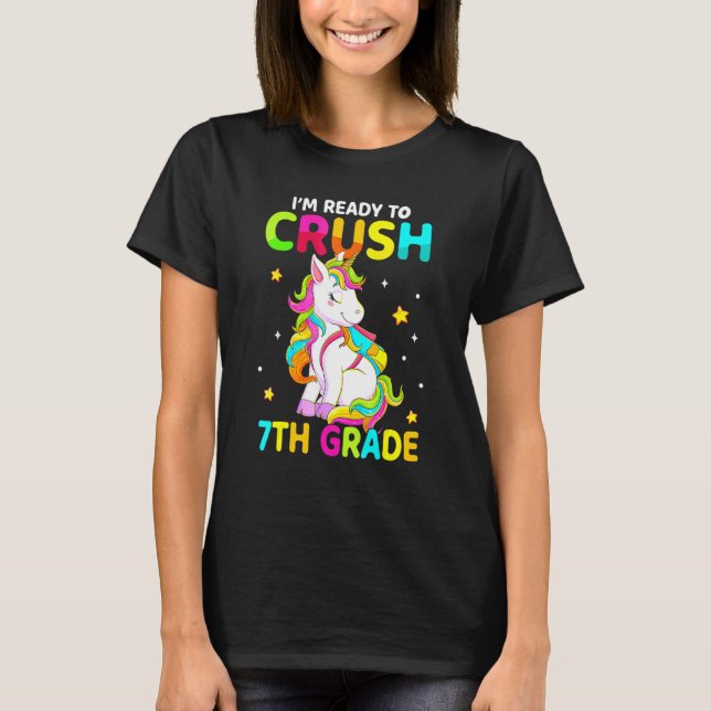 Camiseta Crush 7th Grade Dabbing Unicorn Back To School Gir (Frente)