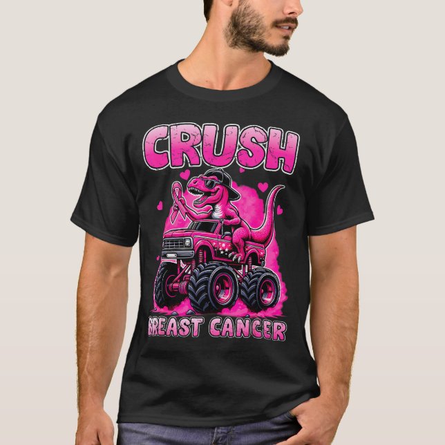 Camiseta Crush Breast Cancer Awareness T Rex Monster Truck  (Frente)