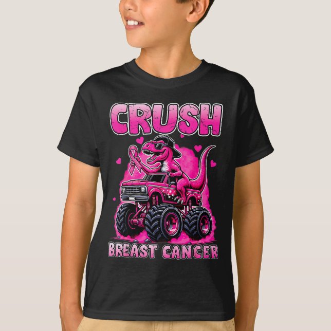 Camiseta Crush Breast Cancer Awareness T Rex Monster Truck  (Frente)