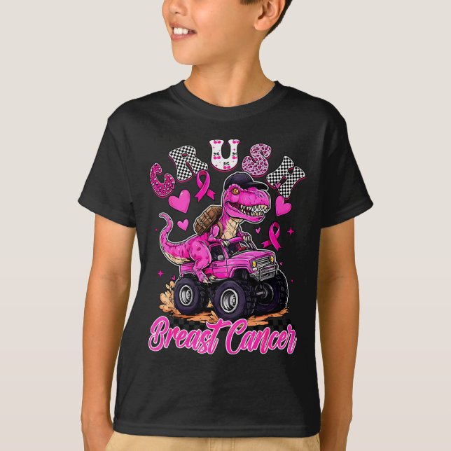 Camiseta Crush Breast Cancer Dinosaur T Rex Monster Truck B (Frente)