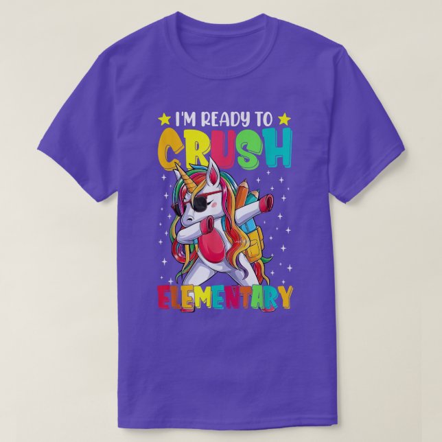 Camiseta Crush Elementar Dabbing Unicorn de volta à Escola  (Frente do Design)