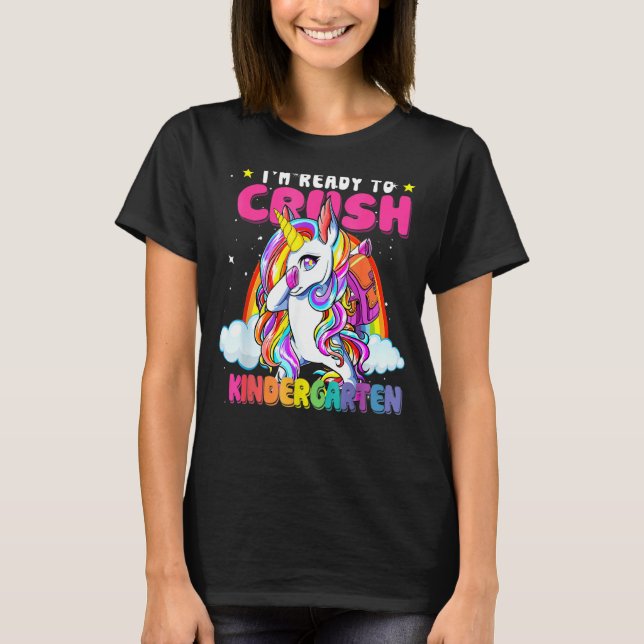 Camiseta Crush Kindergarten Dabbing Unicorn Back To School  (Frente)