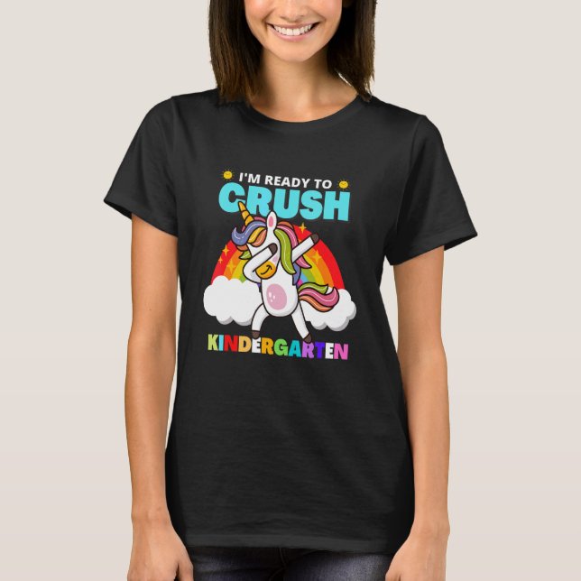 Camiseta Crush Kindergarten Dabbing Unicorn de volta à esco (Frente)