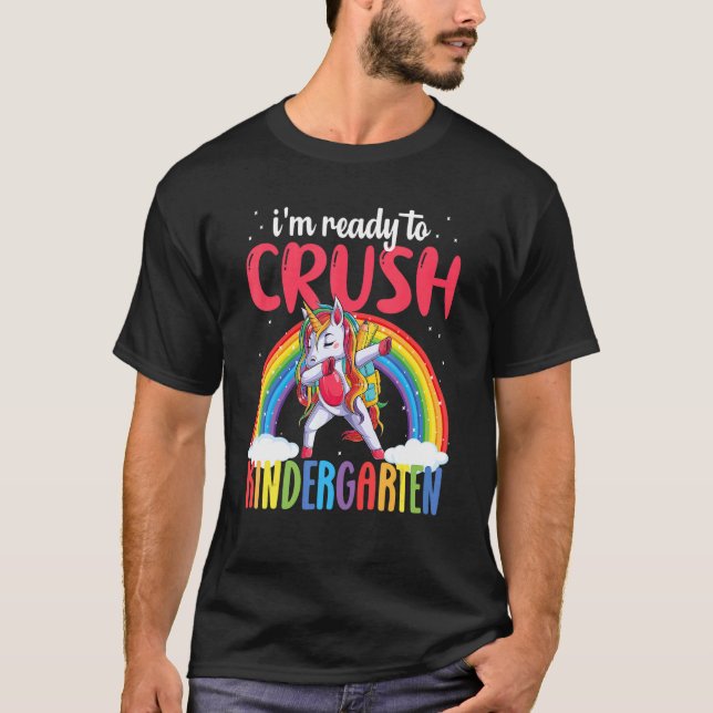 Camiseta Crush Kindergarten Dabbing Unicorn de volta à esco (Frente)