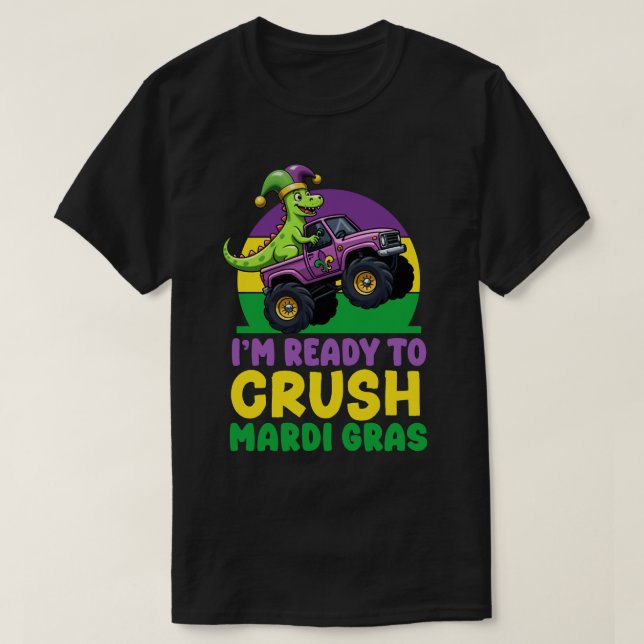 Camiseta Crush Mardi Gras Monster Dinossaur t rex Todd (Frente do Design)
