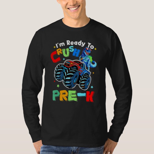 Camiseta Crush Pre K Dinosaur Monster Truck Back To School  (Frente)