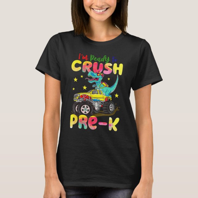 Camiseta Crush Pre K Dinosaur Monster Truck Back To School  (Frente)