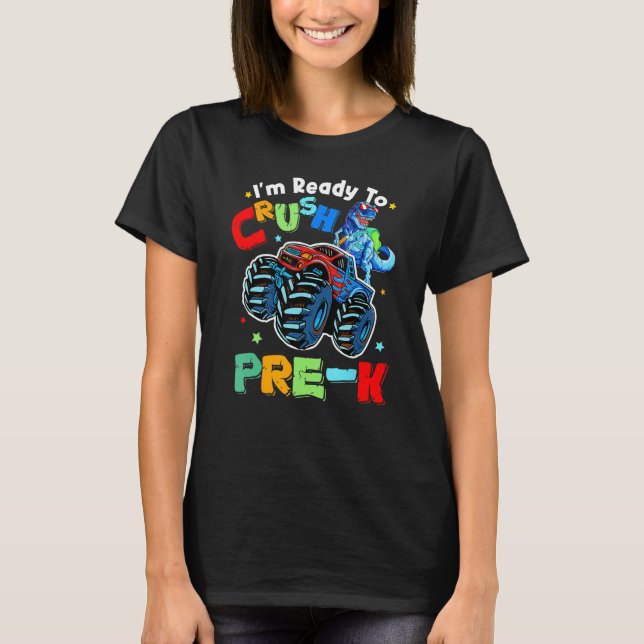 Camiseta Crush Pre K Dinosaur Monster Truck Back To School  (Frente)