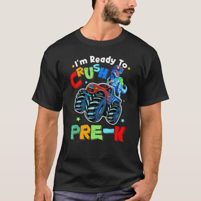 Camiseta Crush Pre K Dinosaur Monster Truck Back To School  (Frente)