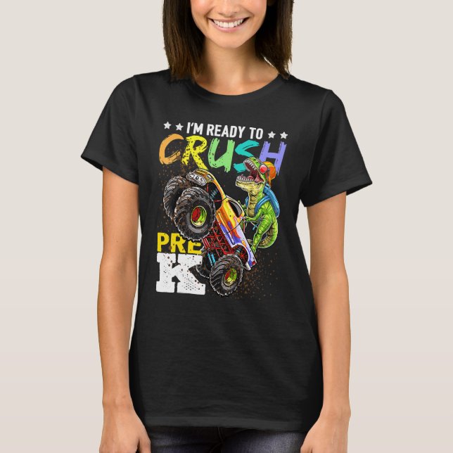 Camiseta Crush Pre K Dinossaur Monster Caminhão De Volta À  (Frente)