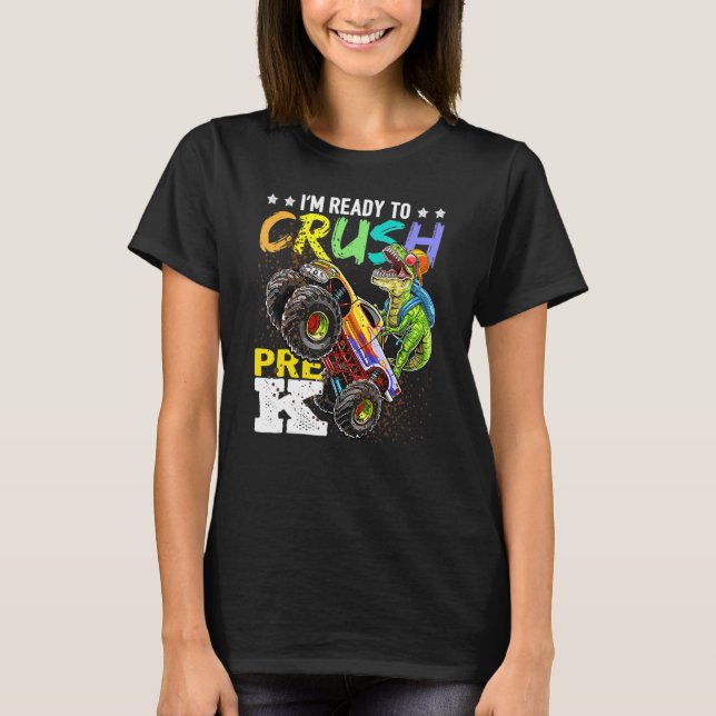 Camiseta Crush Pre K Dinossaur Monster Caminhão De Volta À  (Frente)