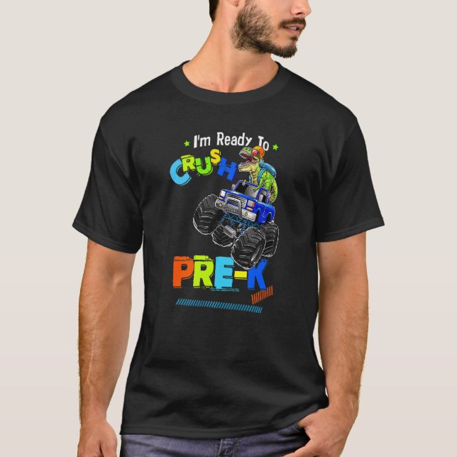 Camiseta Crush Pre K Dinossaur Monster Caminhão De Volta À  (Frente)