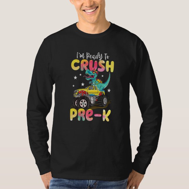Camiseta Crush Pre K Dinossaur Monster Caminhão De Volta À  (Frente)
