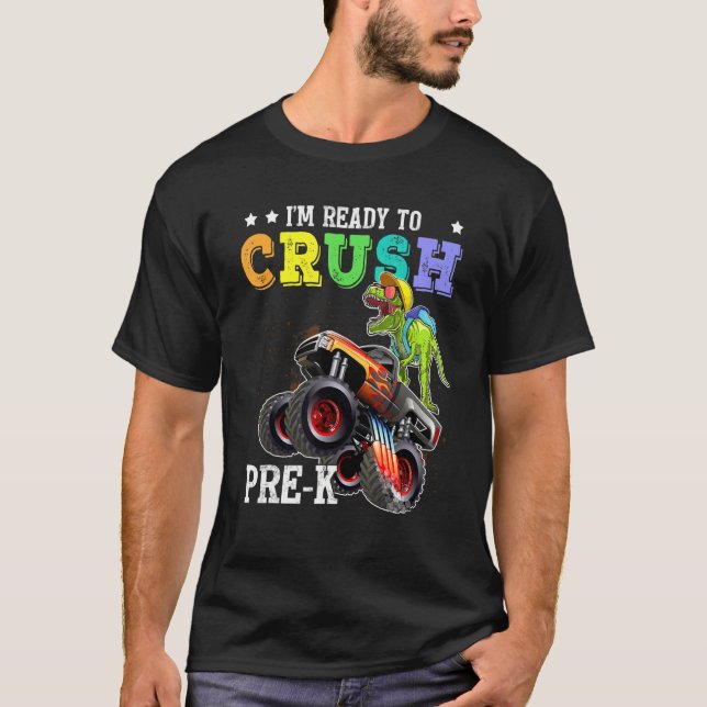 Camiseta Crush Pre K Dinossaur Monster Caminhão De Volta À  (Frente)