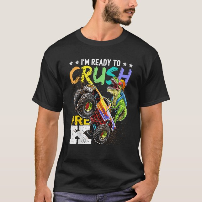 Camiseta Crush Pre K Dinossaur Monster Caminhão De Volta À  (Frente)