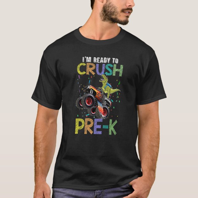 Camiseta Crush Pre-k Monster Truck Dinosaur Back To School  (Frente)