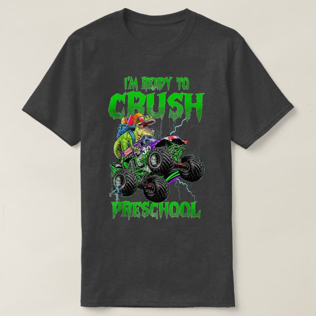 Camiseta Crush Preschool Dinosaur Monster Truck Back to Sch (Frente do Design)