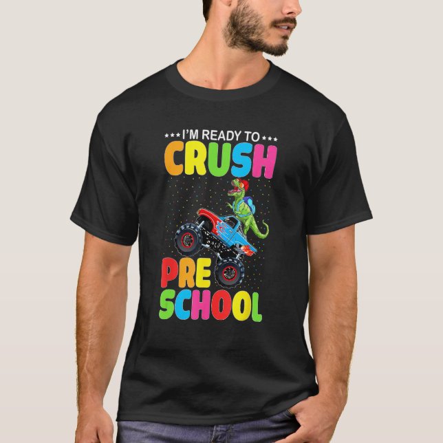 Camiseta Crush Preschool Dinosaur Monster Truck Back to Sch (Frente)