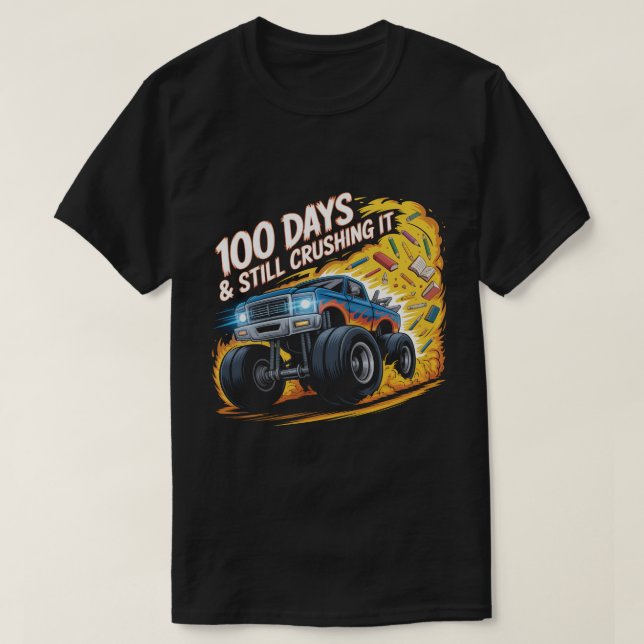 Camiseta  Crushed 100 Days of School Monster Truck Shirt Bo (Frente do Design)