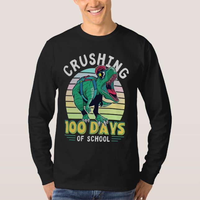 Camiseta Crushing 100 Days of School Dinosaur Rex Dino Boys (Frente)