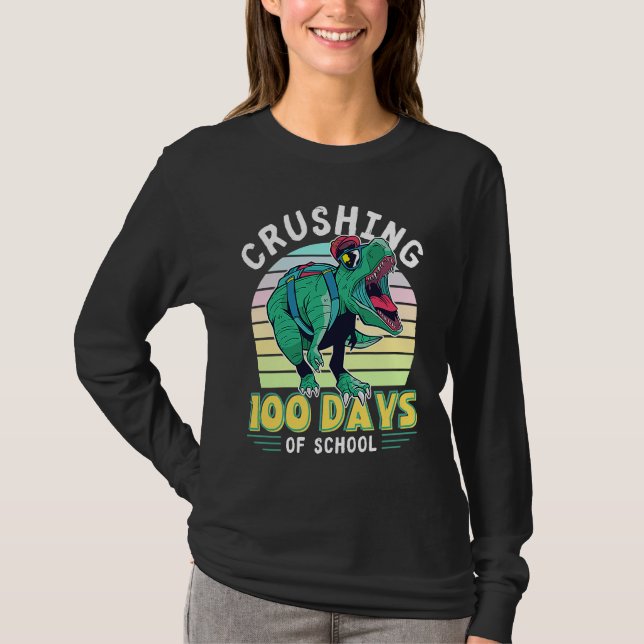 Camiseta Crushing 100 Days of School Dinosaur Rex Dino Boys (Frente)
