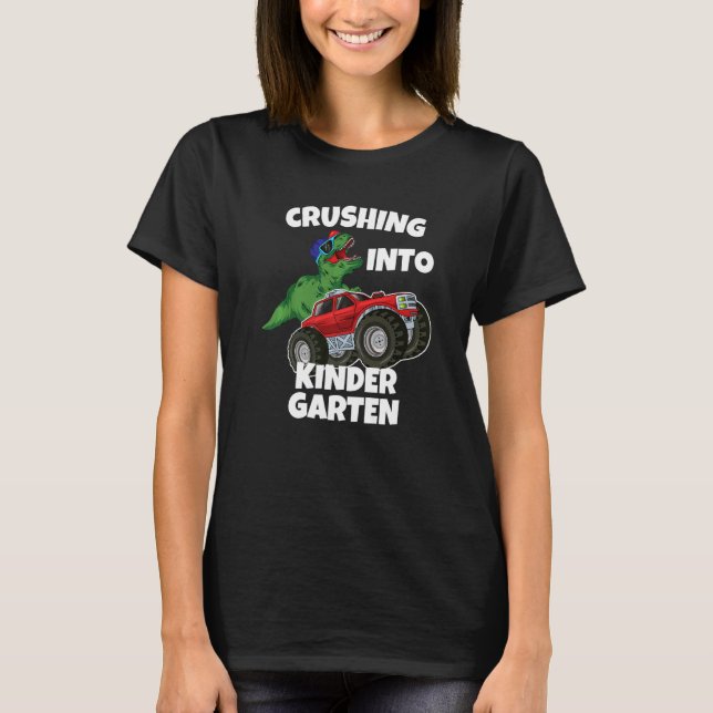 Camiseta Crushing into Kindergarten Monster Truck Dinosaur  (Frente)