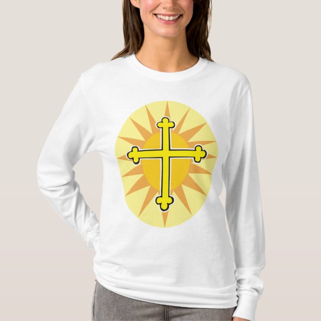 Camiseta Cruz Amarela Bottony Explosão Solar Fé Cristã (Frente)