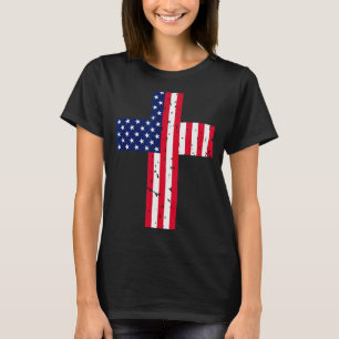 Camiseta Cruz Bandeira EUA Cristão Religioso EUA América Fé