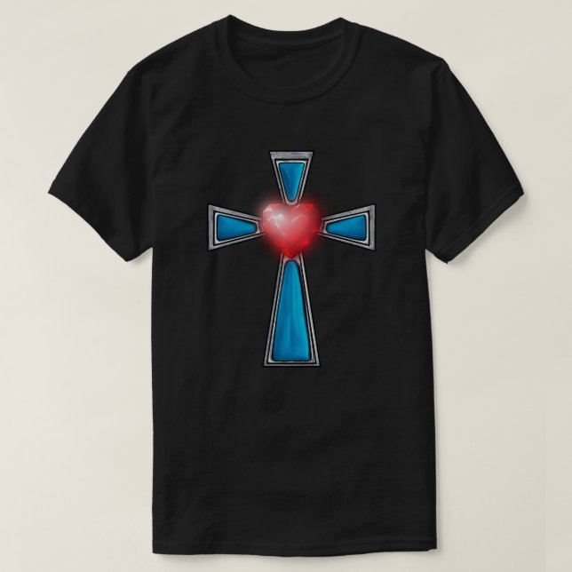 Camiseta Cruz Blue Stones Ruby Red Heart (Frente do Design)