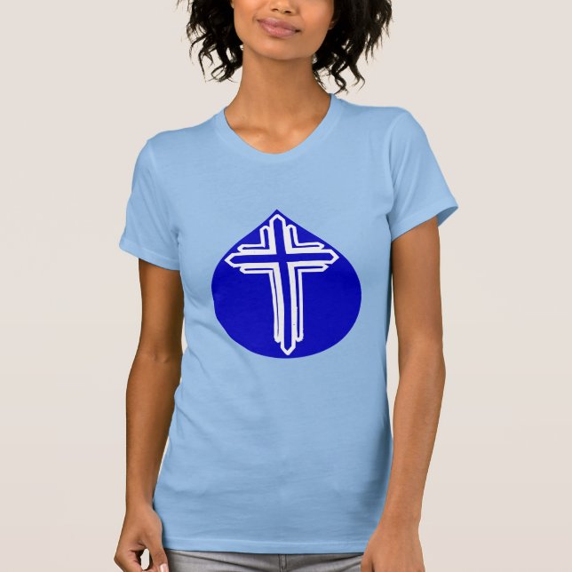 Camiseta Cruz Branca de Teardrop Azul (Frente)