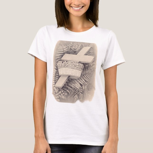 Camiseta Cruz com a coroa e a vitória (Frente)