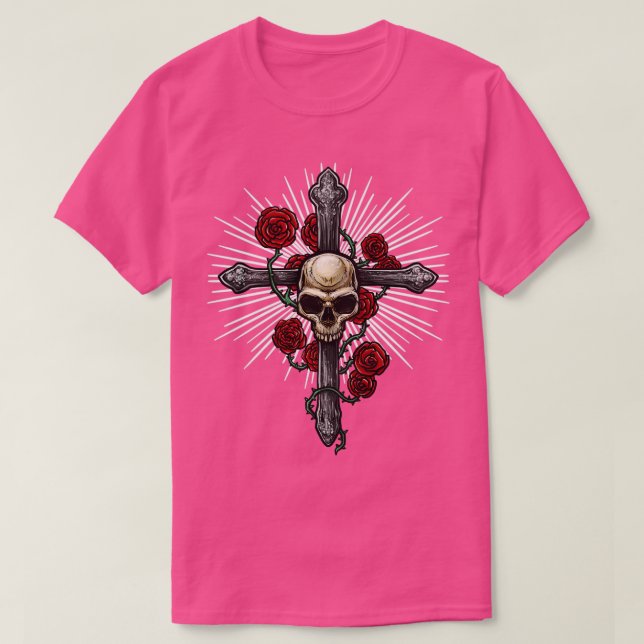 Camiseta Cruz com crânio e rosas (Frente do Design)
