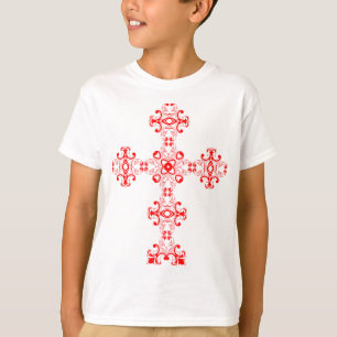 Camiseta Cruz Com Ornamento Vermelho Arte Decorativa Sagrad