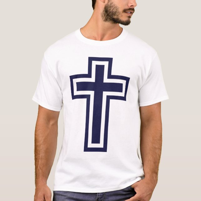 Camiseta Cruz cristã azul variantes diferentes (Frente)