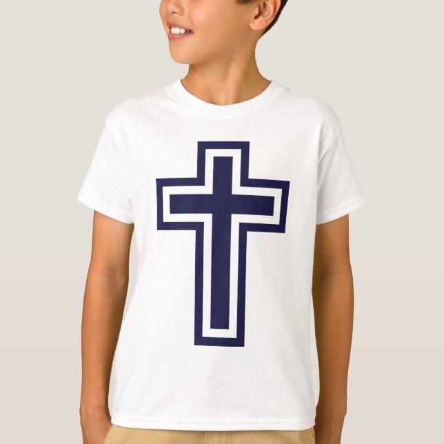 Camiseta Cruz cristã azul variantes diferentes (Frente)
