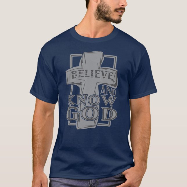 Camiseta Cruz Cristã de Cristo em T-Shirt de Cinza de Pedra (Frente)