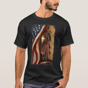 Camiseta Cruz Cristã Jesus Patriótica Cavalo Cruz América