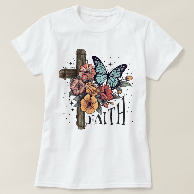 Camiseta Cruz da Fé Floral (Frente do Design)