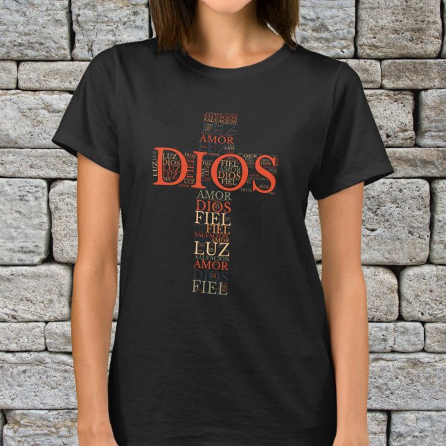 Camiseta Cruz de Deus e Fé Mulher Cristã Espanhola (Criador carregado)