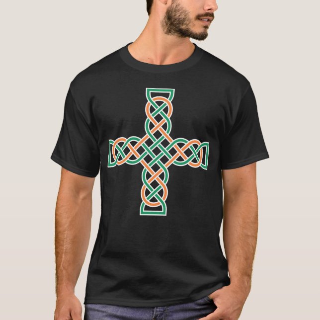 Camiseta Cruz de entrelaçamento celta multicolorida (Frente)