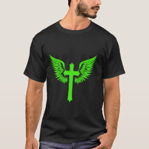 Camiseta Cruz de Jesus com Asas de Anjo Gráfico Cristão Cin