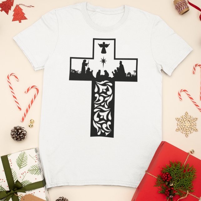 Camiseta Cruz de Natal Elegante (Criador carregado)