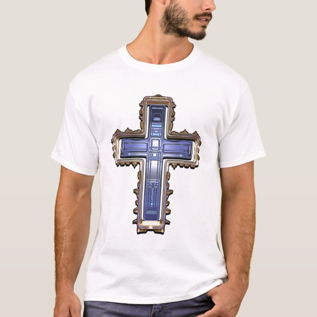 Camiseta Cruz de néon Dourado e azul (Frente)