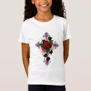 Camiseta Cruz de Prata com Rosa vermelha