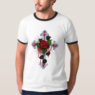 Camiseta Cruz de Prata com Rosa vermelha