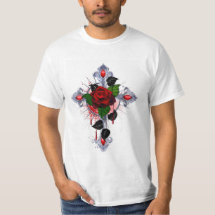 Camiseta Cruz de Prata com Rosa vermelha