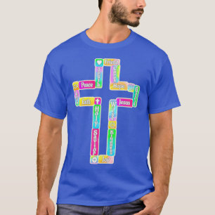 Camiseta Cruz Decorativa com Palavras Cristãs